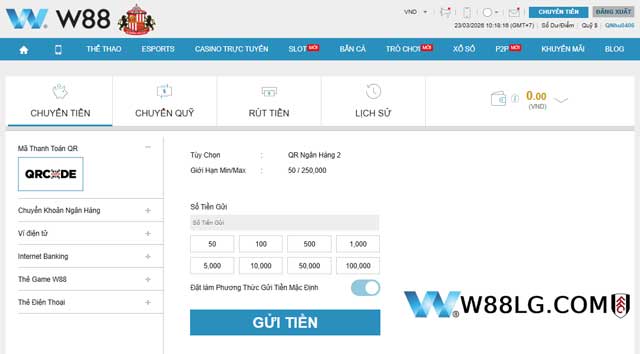 Nạp tiền W88 bằng mã QR - Dành cho người thích nhanh