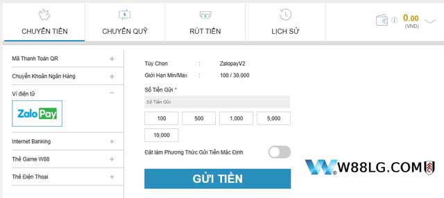 Nạp tiền W88 qua ví điện tử nhanh gọn cho người dùng mobile